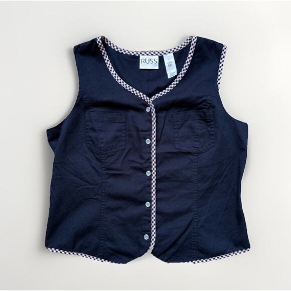 Liz Claiborne Equestrian Sweater Vest Sz 12 Navy Classic Prep Country Cotton VTG - Picture 1 of 7